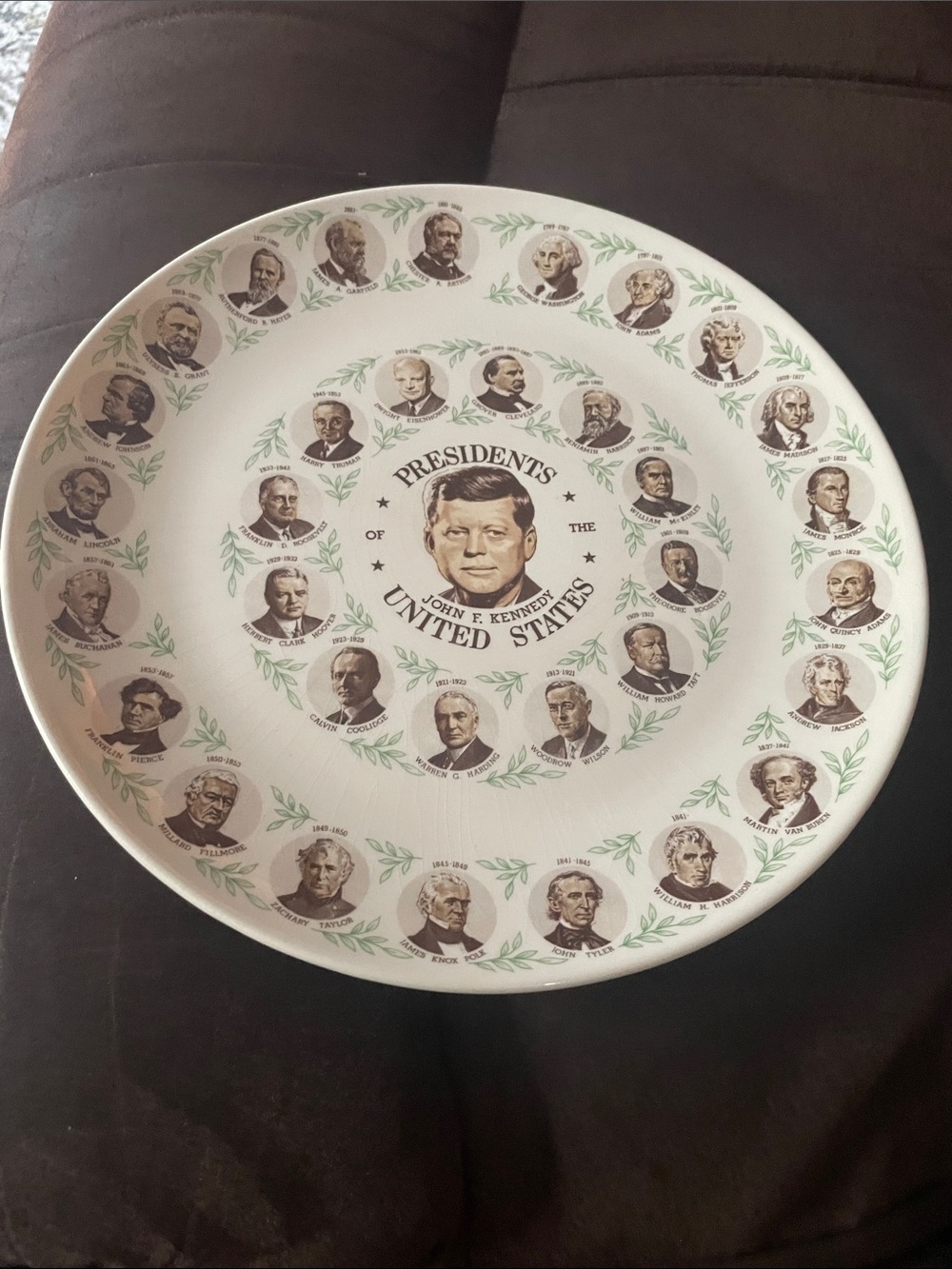 Presidents Commemorative Serving Plate - White with Green and Brown Accents